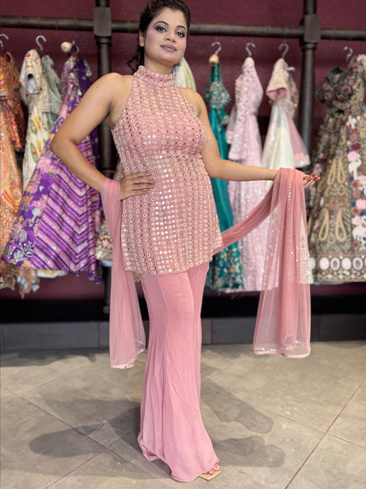 Sharara Set with Mirror Work Kurti & Dupatta Designer Festive Wear