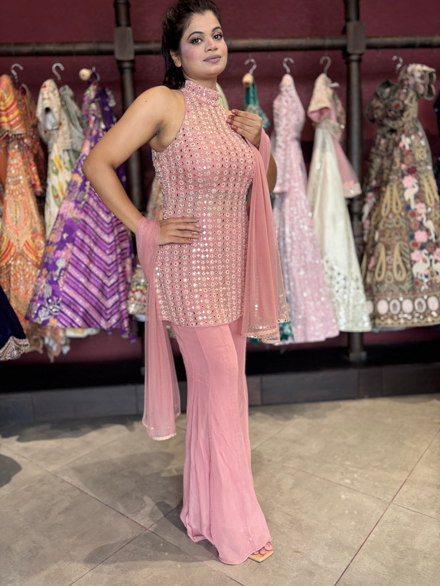 Sharara Set with Mirror Work Kurti & Dupatta Designer Festive Wear