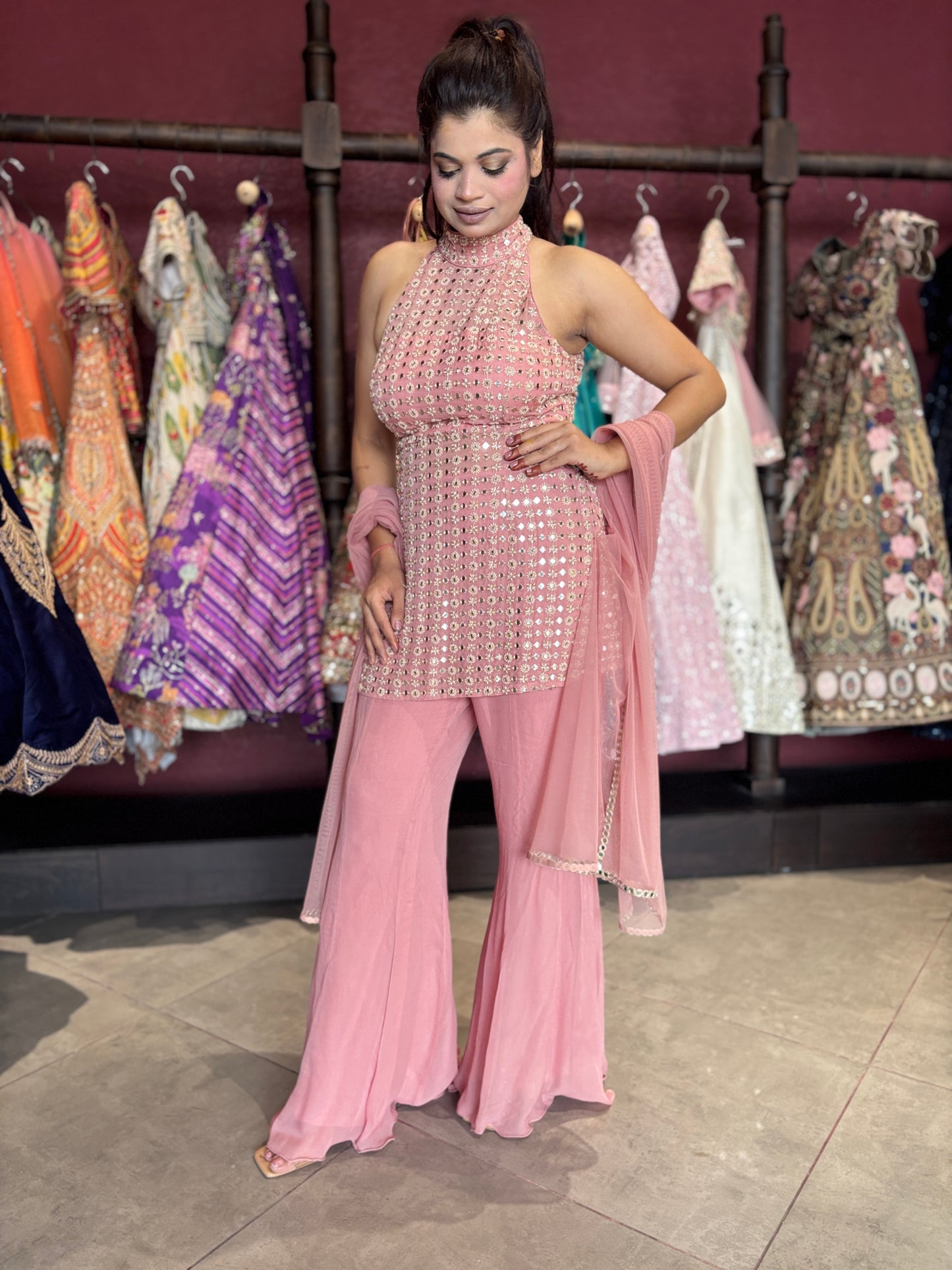 Sharara Set with Mirror Work Kurti & Dupatta Designer Festive Wear