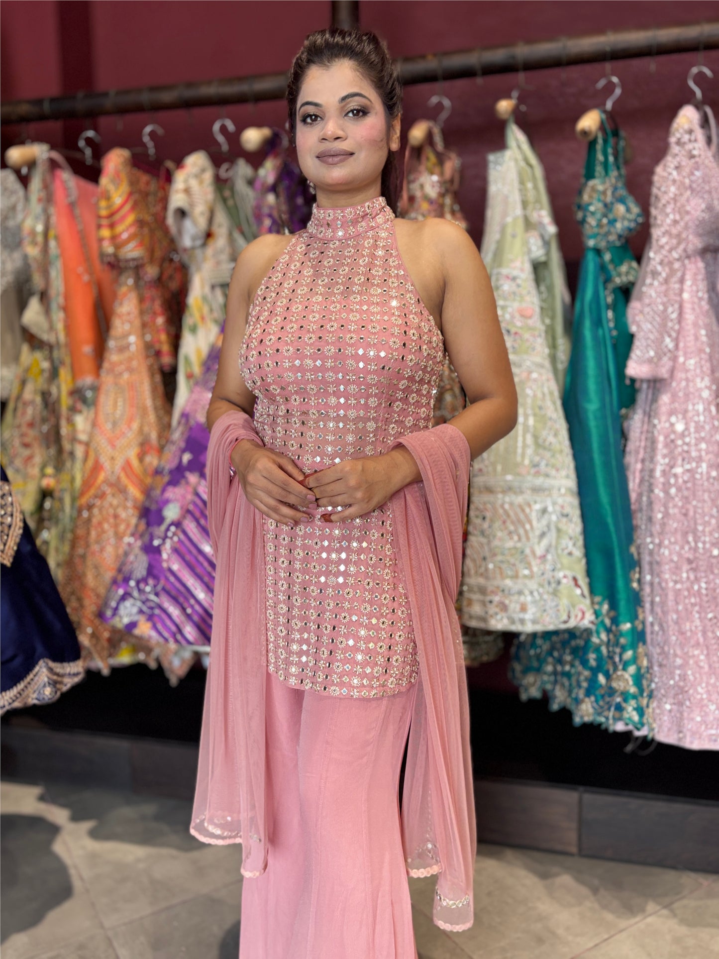 Sharara Set with Mirror Work Kurti & Dupatta Designer Festive Wear