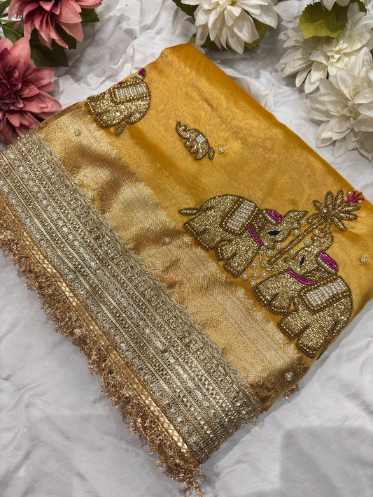 Yellow Colour Gajraj Maharani Saree With zari border