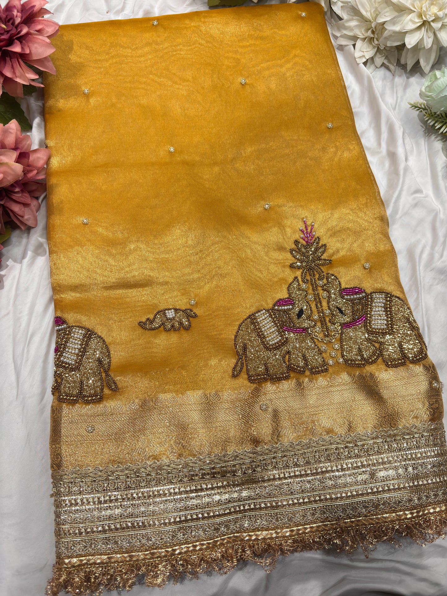 Yellow Colour Gajraj Maharani Saree With zari border