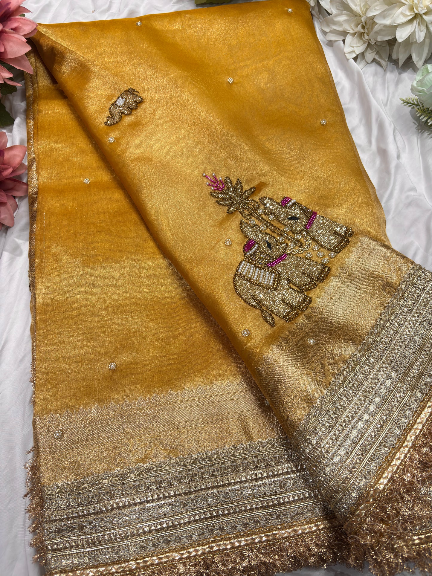 Yellow Colour Gajraj Maharani Saree With zari border