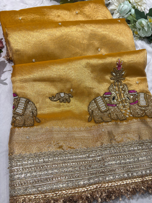 Yellow Colour Gajraj Maharani Saree With zari border