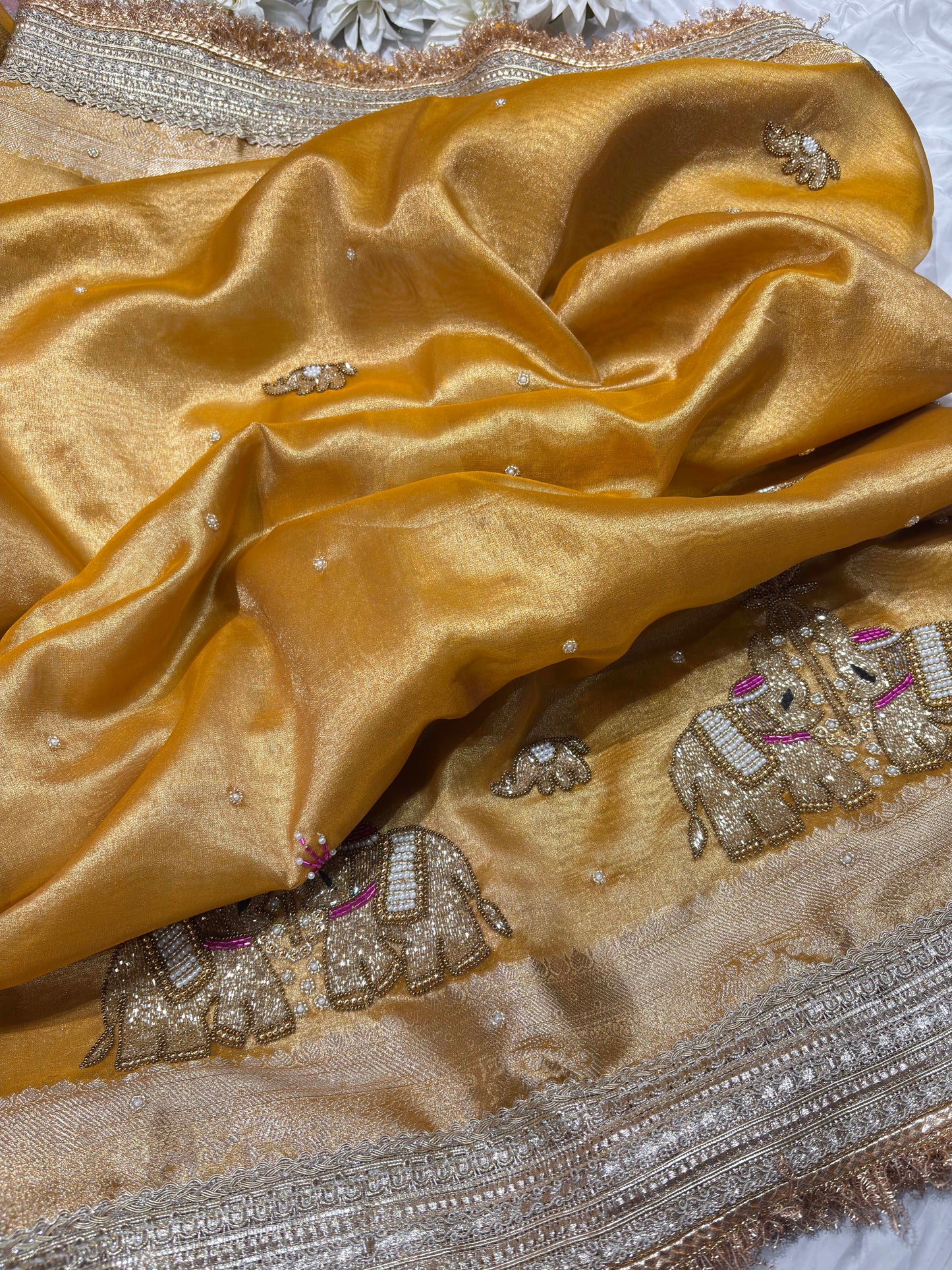 Yellow Colour Gajraj Maharani Saree With zari border