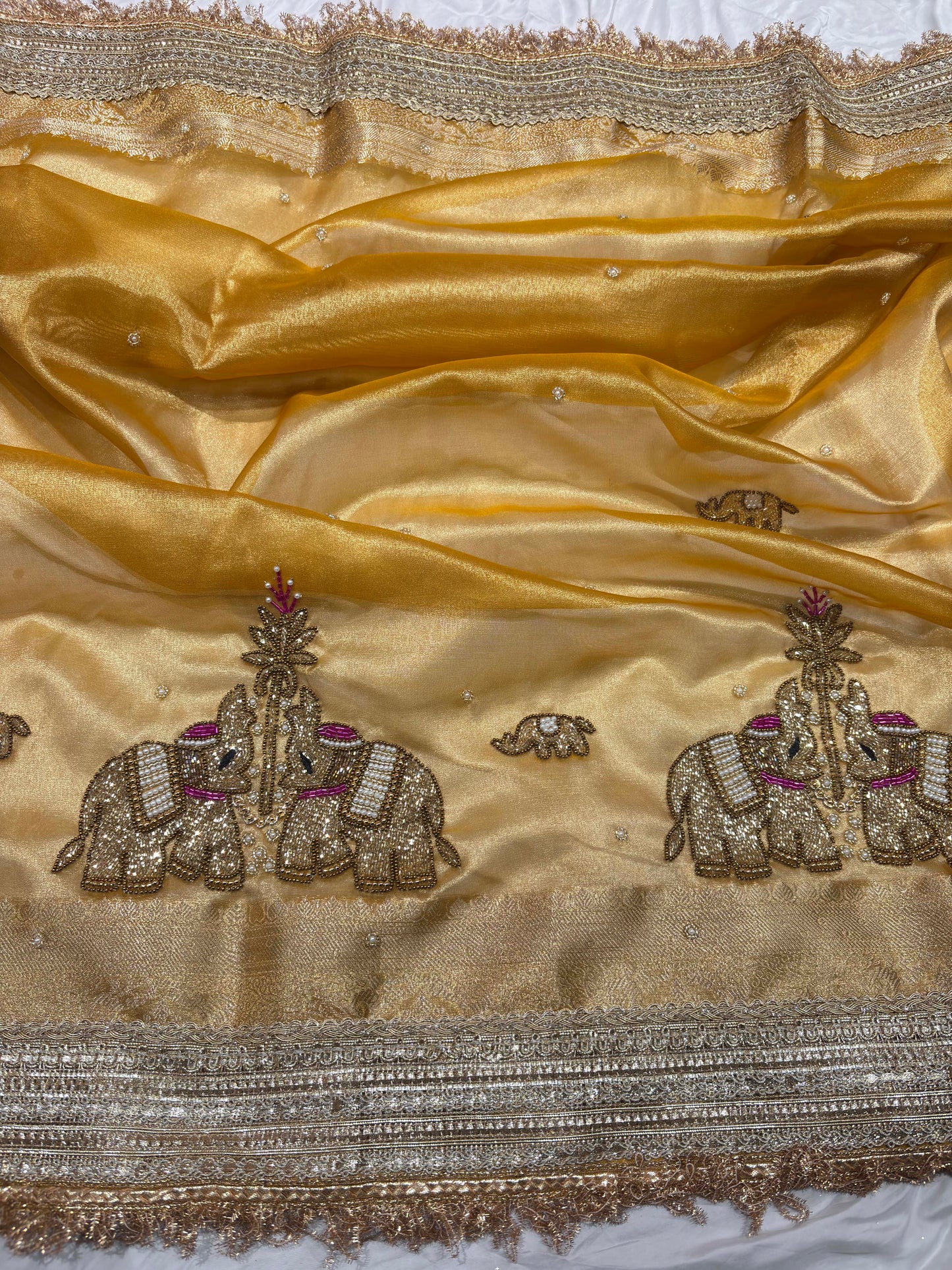 Yellow Colour Gajraj Maharani Saree With zari border