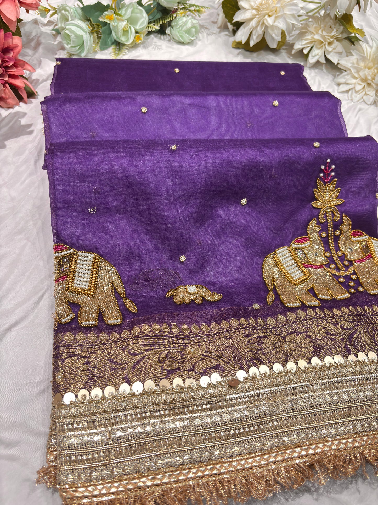 Purple Colour Gajraj Maharani Saree With zari border