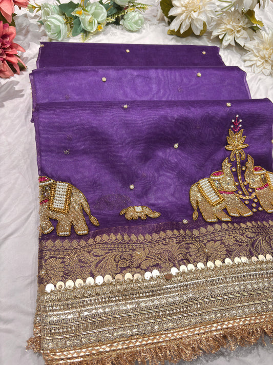 Purple Colour Gajraj Maharani Saree With zari border