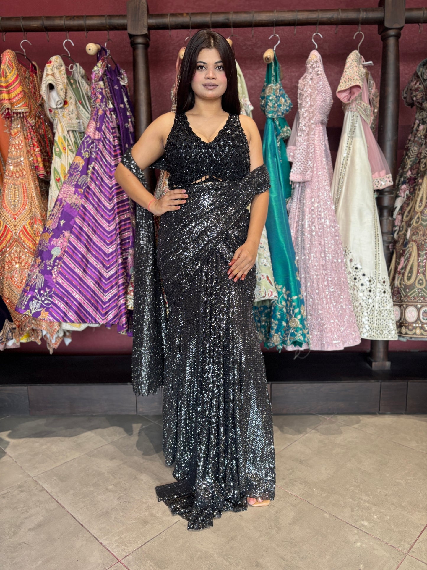 Ready-to-Wear Drape Saree with Embellished Blouse Party Wear Saree