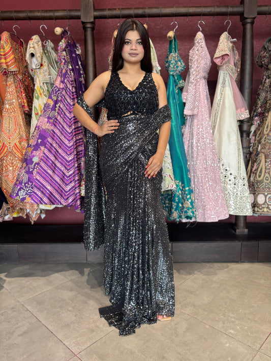 Ready-to-Wear Drape Saree with Embellished Blouse Party Wear Saree