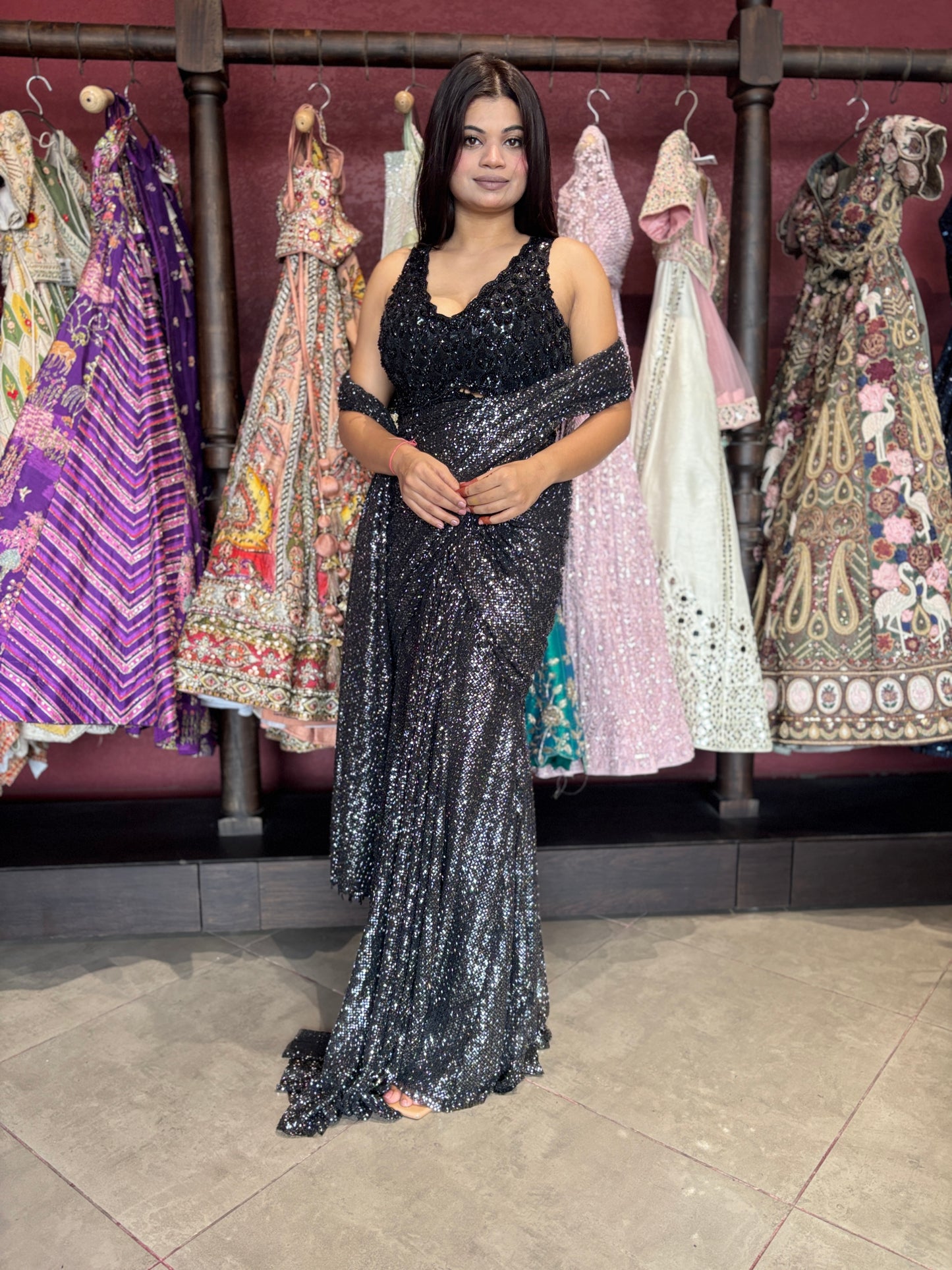 Ready-to-Wear Drape Saree with Embellished Blouse Party Wear Saree