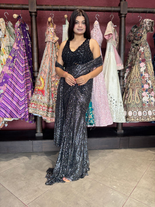 Ready-to-Wear Drape Saree with Embellished Blouse Party Wear Saree