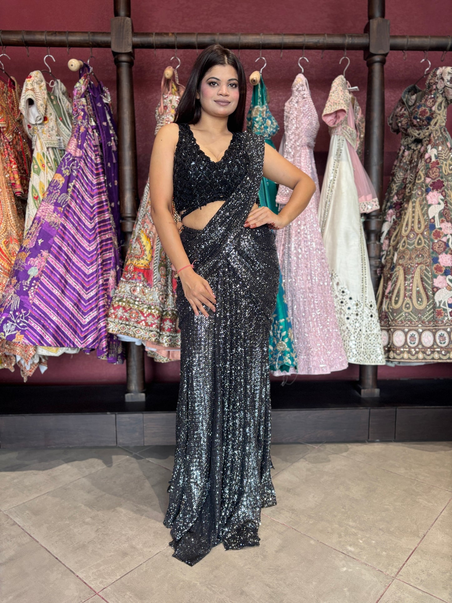 Ready-to-Wear Drape Saree with Embellished Blouse Party Wear Saree
