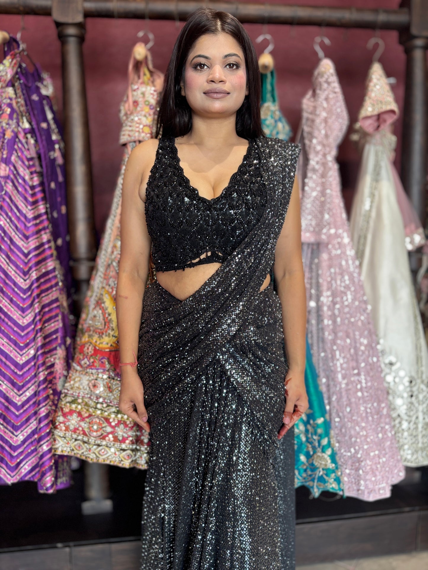 Ready-to-Wear Drape Saree with Embellished Blouse Party Wear Saree