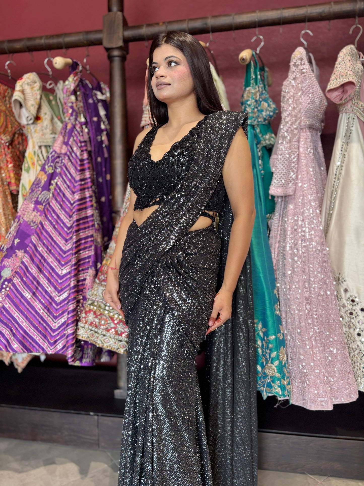 Ready-to-Wear Drape Saree with Embellished Blouse Party Wear Saree