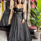 Elegant Black Embroidered Lehenga with Floral Crop Top