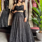 Elegant Black Embroidered Lehenga with Floral Crop Top