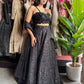 Elegant Black Embroidered Lehenga with Floral Crop Top