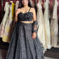 Elegant Black Embroidered Lehenga with Floral Crop Top