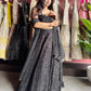 Elegant Black Embroidered Lehenga with Floral Crop Top