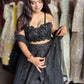 Elegant Black Embroidered Lehenga with Floral Crop Top