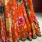Orange Floral Printed Lehenga Set with Embroidered Blouse & Sheer Dupatta