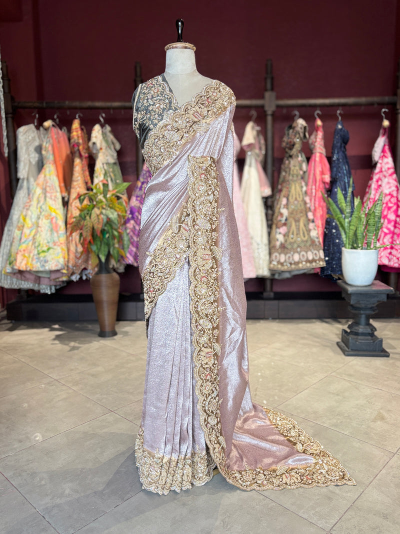 Designer Saree with Heavy Gold Embroidered Border