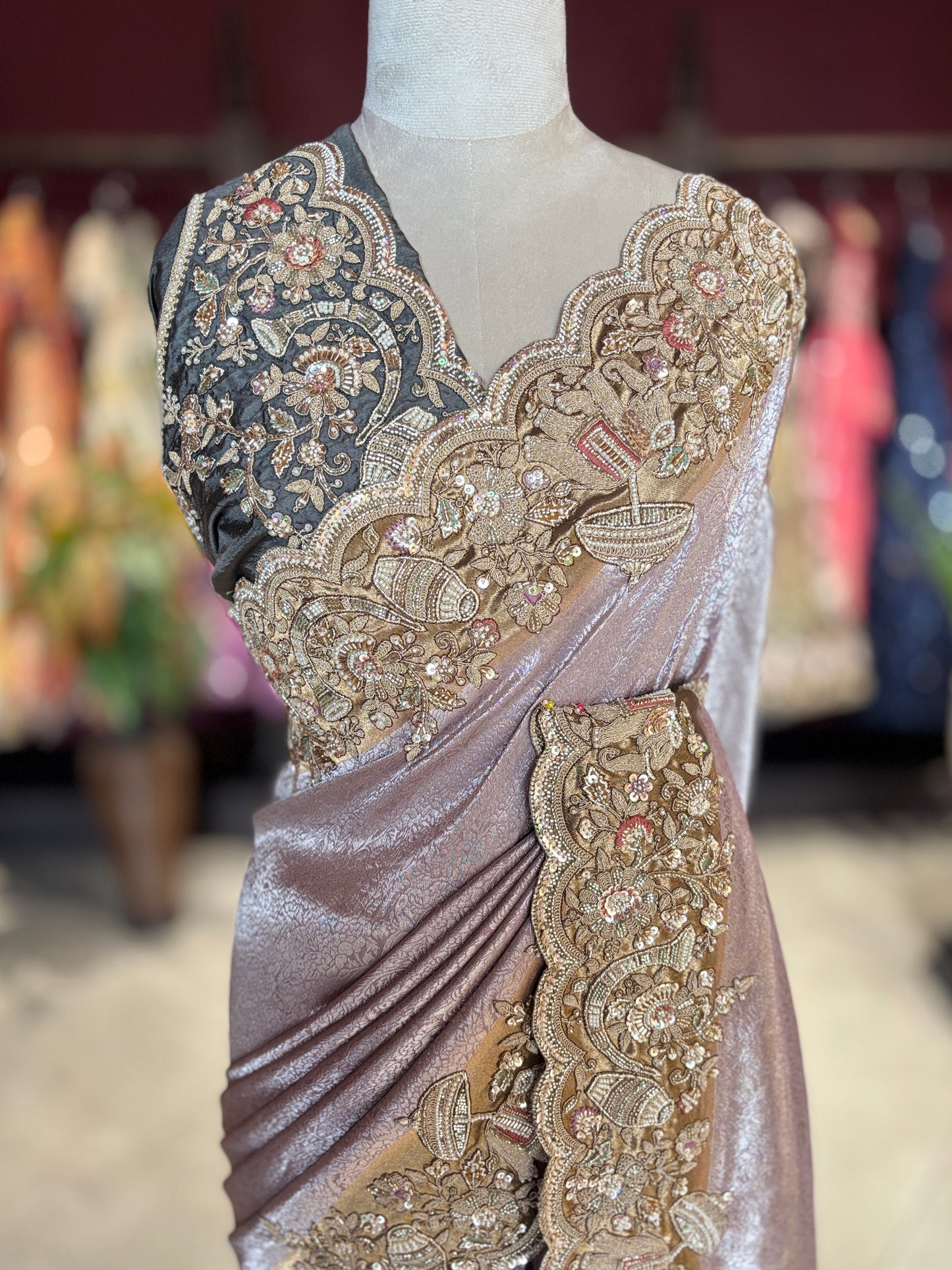 Designer Saree with Heavy Gold Embroidered Border