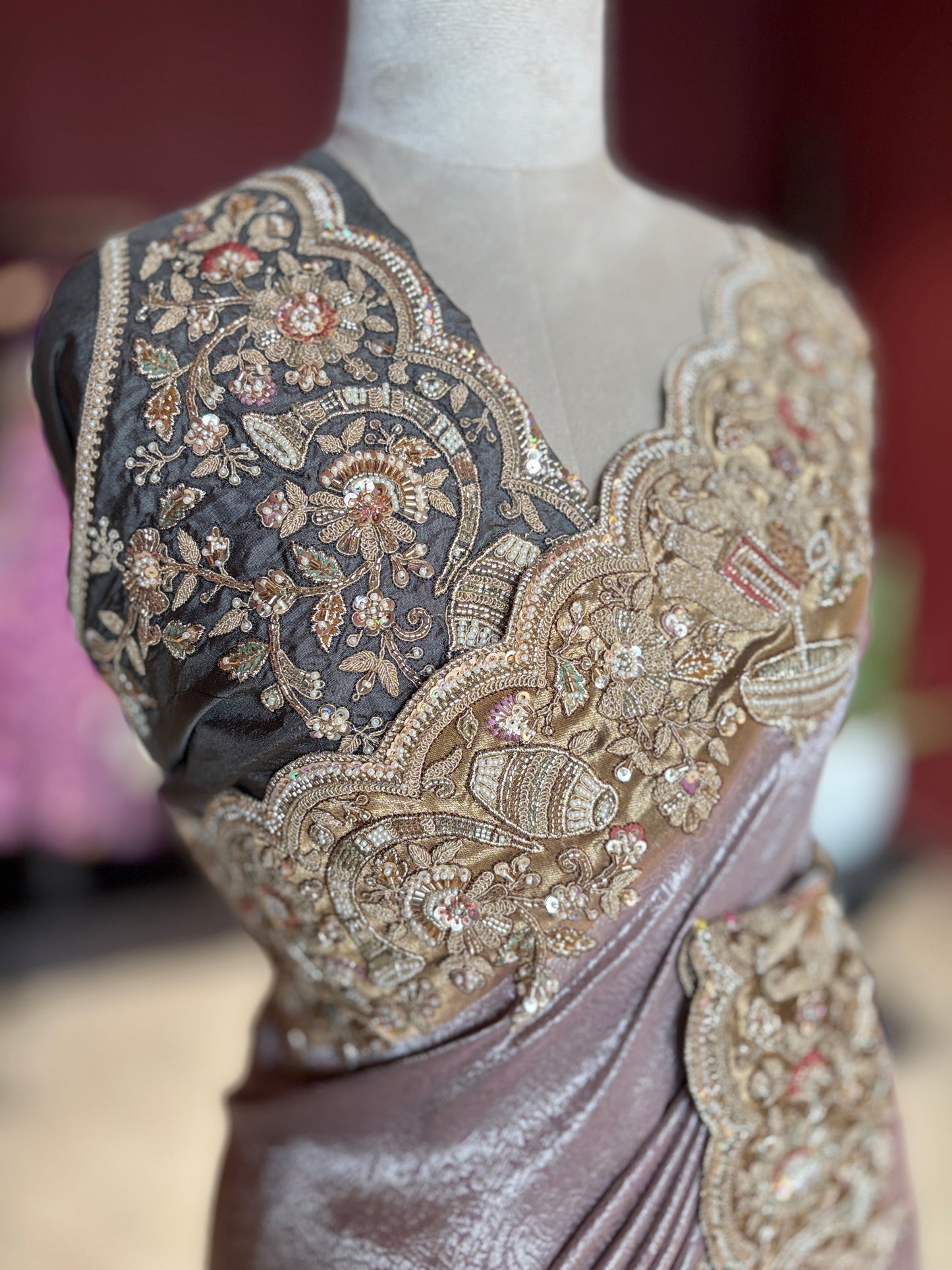 Designer Saree with Heavy Gold Embroidered Border