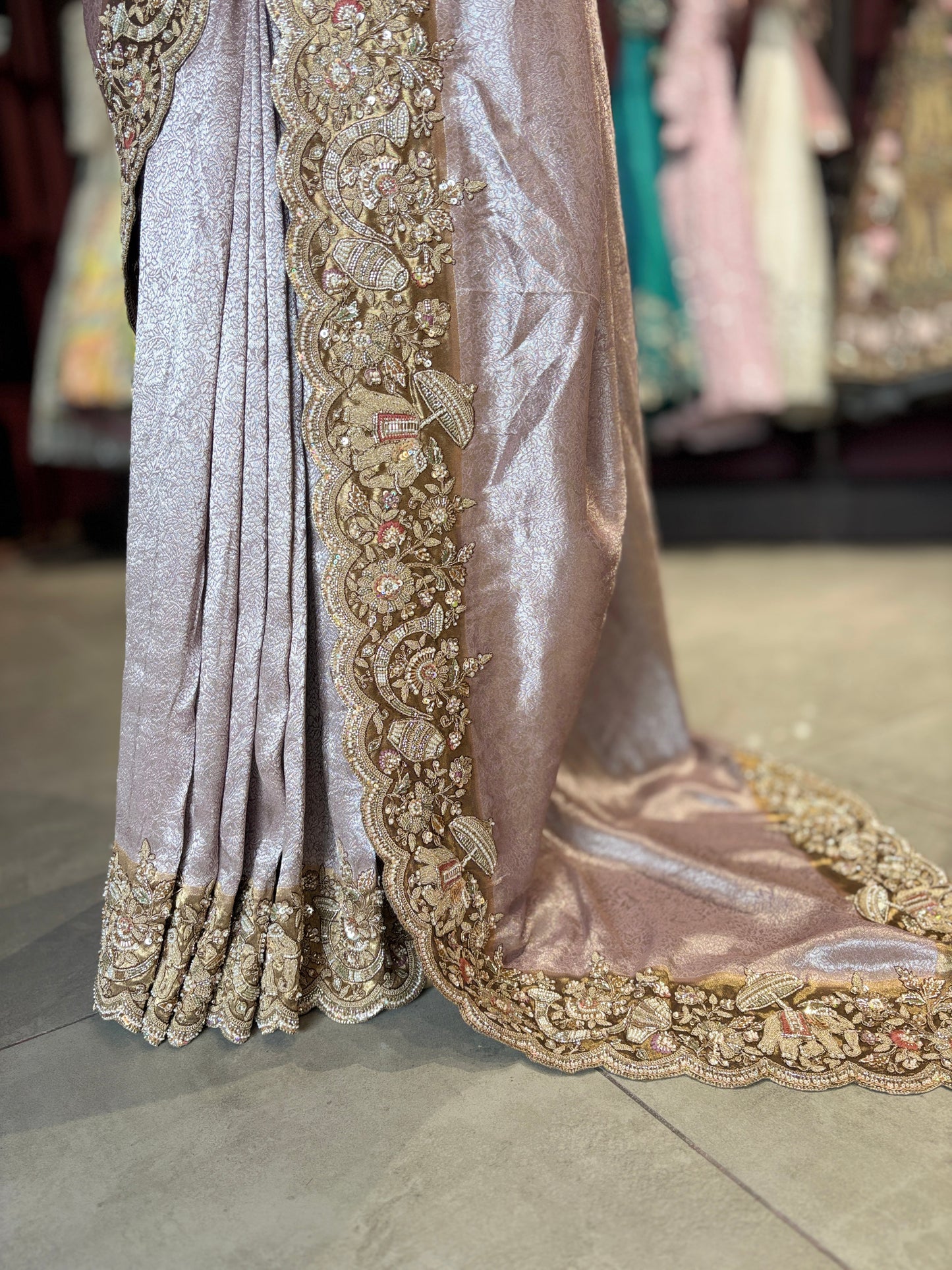 Designer Saree with Heavy Gold Embroidered Border