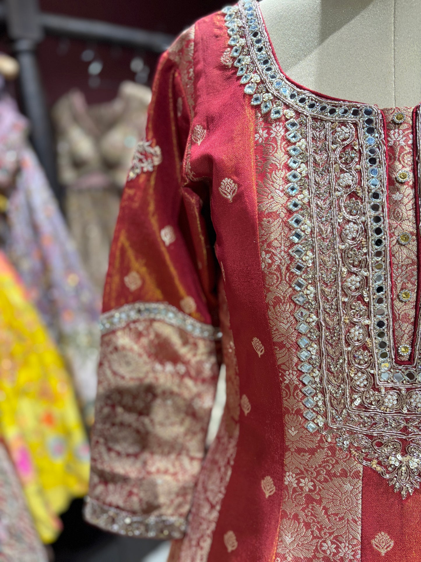 Elegant Red Anarkali with Golden Embroidery Design