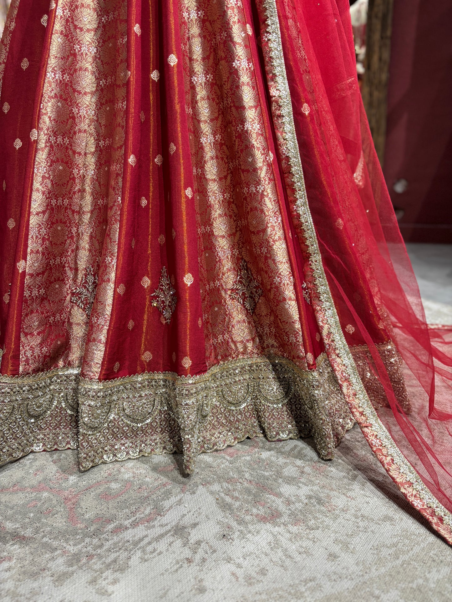 Elegant Red Anarkali with Golden Embroidery Design