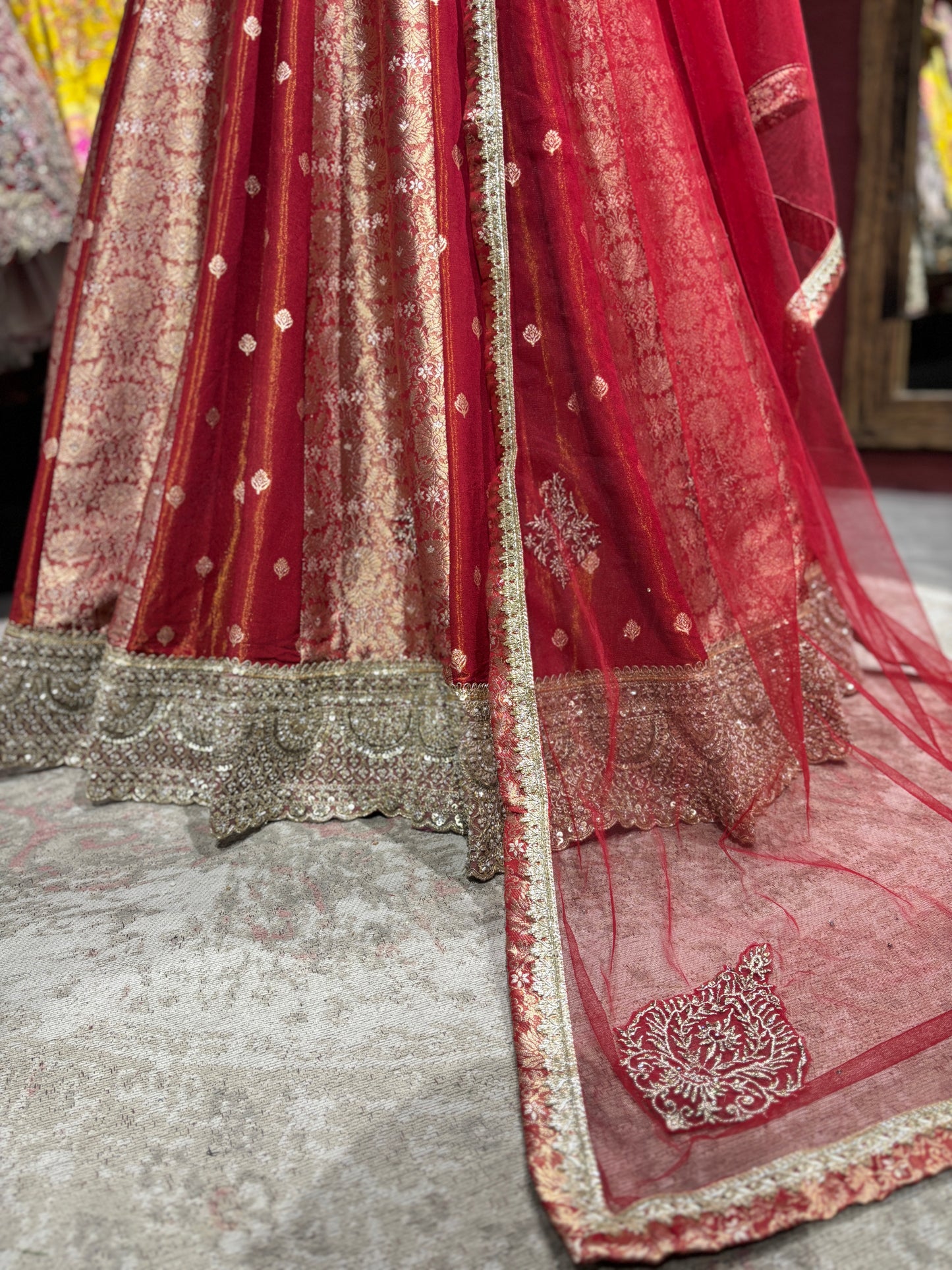 Elegant Red Anarkali with Golden Embroidery Design