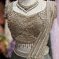 Metallic Grey Draped Lehenga Set with Gold Embellished Blouse