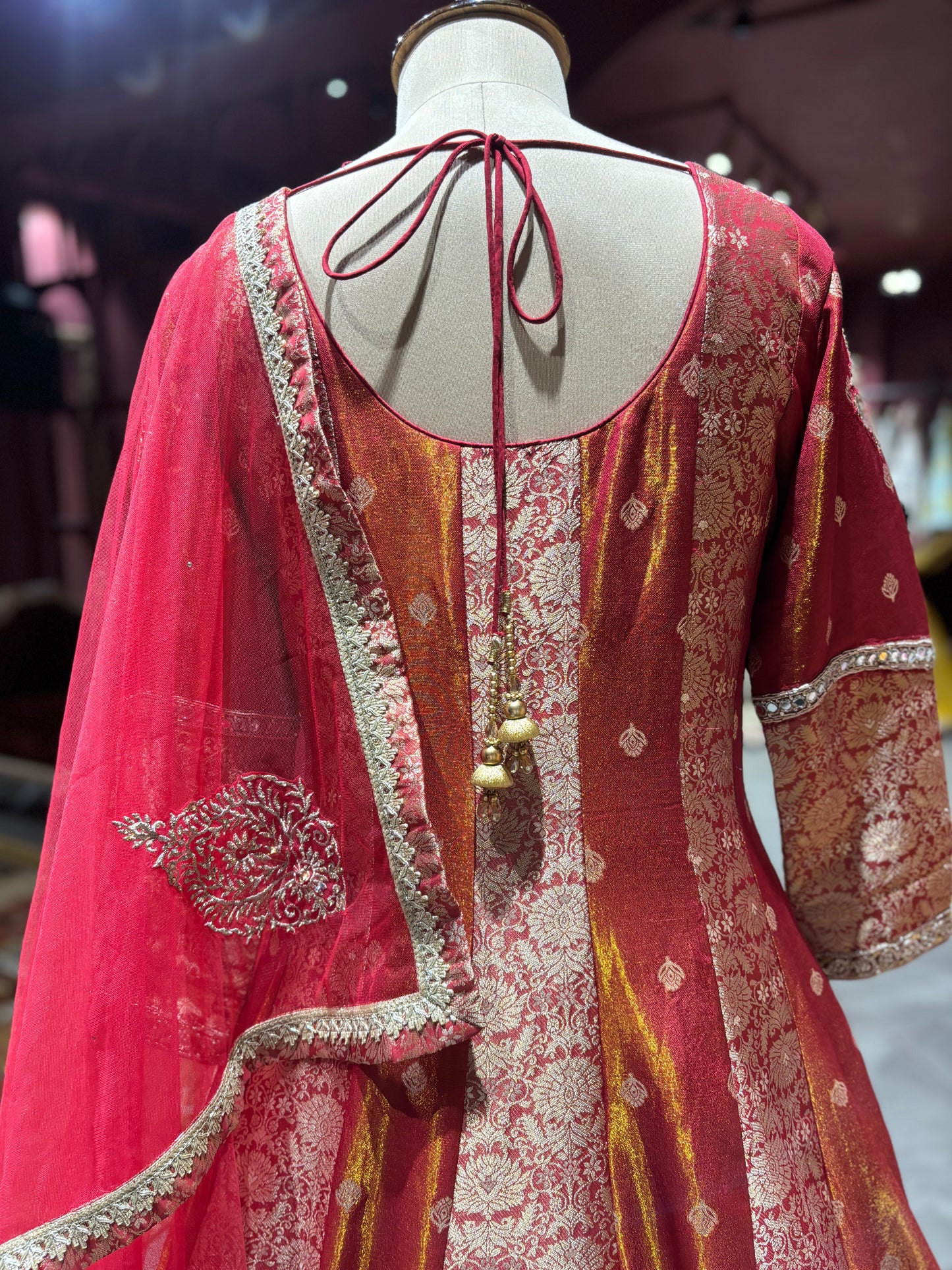 Elegant Red Anarkali with Golden Embroidery Design