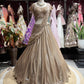 Champagne Gold Shimmer Draped Lehenga Set with Embellished Blouse