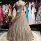 Champagne Gold Shimmer Draped Lehenga Set with Embellished Blouse