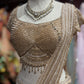 Champagne Gold Shimmer Draped Lehenga Set with Embellished Blouse