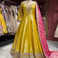 Mustrad Yellow Anarkali with Pink Dupatta and Zari Embroidery