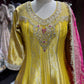 Mustrad Yellow Anarkali with Pink Dupatta and Zari Embroidery