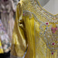 Mustrad Yellow Anarkali with Pink Dupatta and Zari Embroidery
