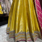 Mustrad Yellow Anarkali with Pink Dupatta and Zari Embroidery