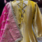 Mustrad Yellow Anarkali with Pink Dupatta and Zari Embroidery