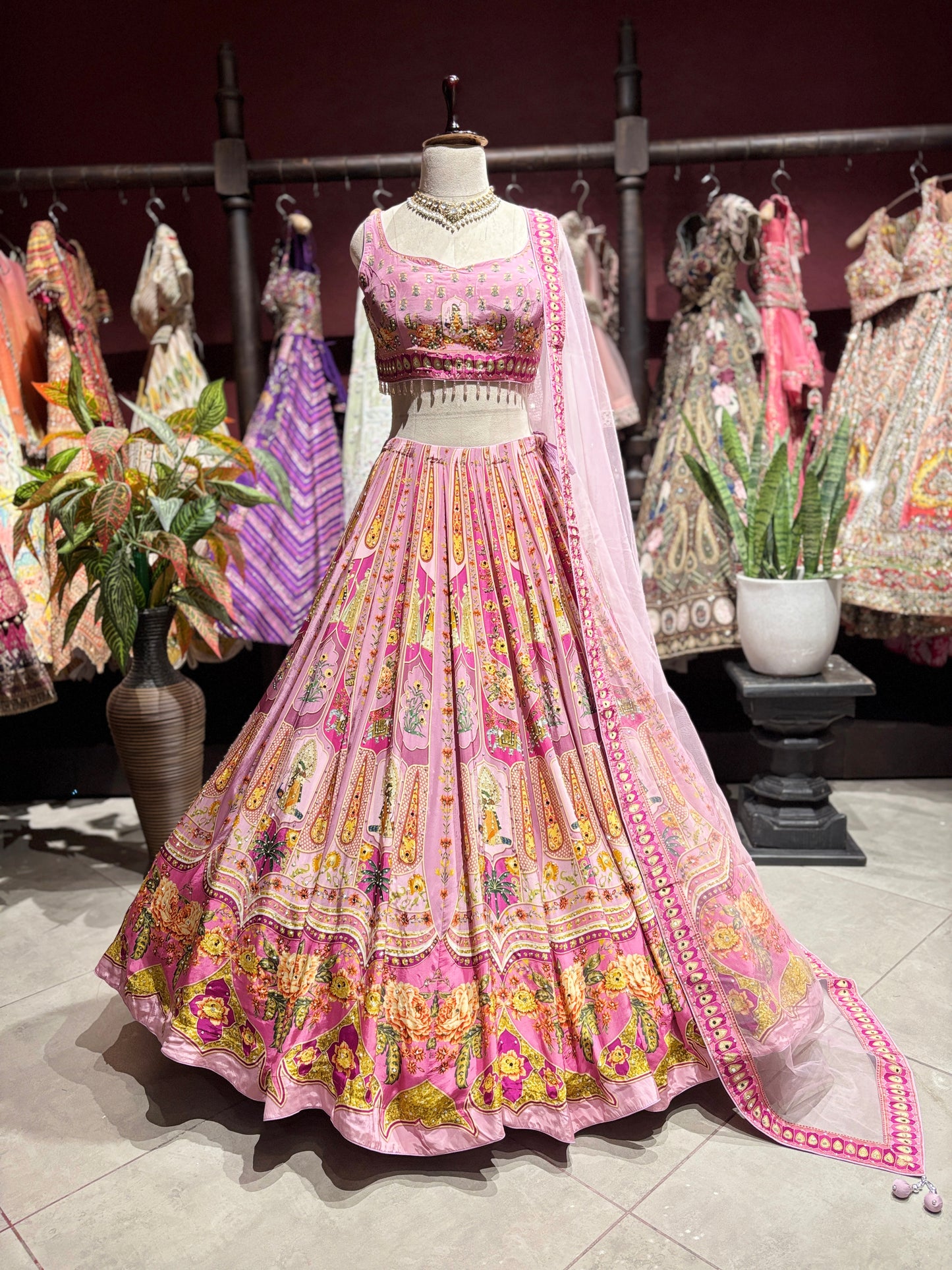 Blush Pink Floral Printed Lehenga Choli with Embellished Dupatta