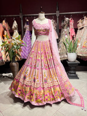 Blush Pink Floral Printed Lehenga Choli with Embellished Dupatta