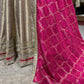 Grey Colour Anarkali with Pink Dupatta and Zari Work Design