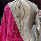 Grey Colour Anarkali with Pink Dupatta and Zari Work Design