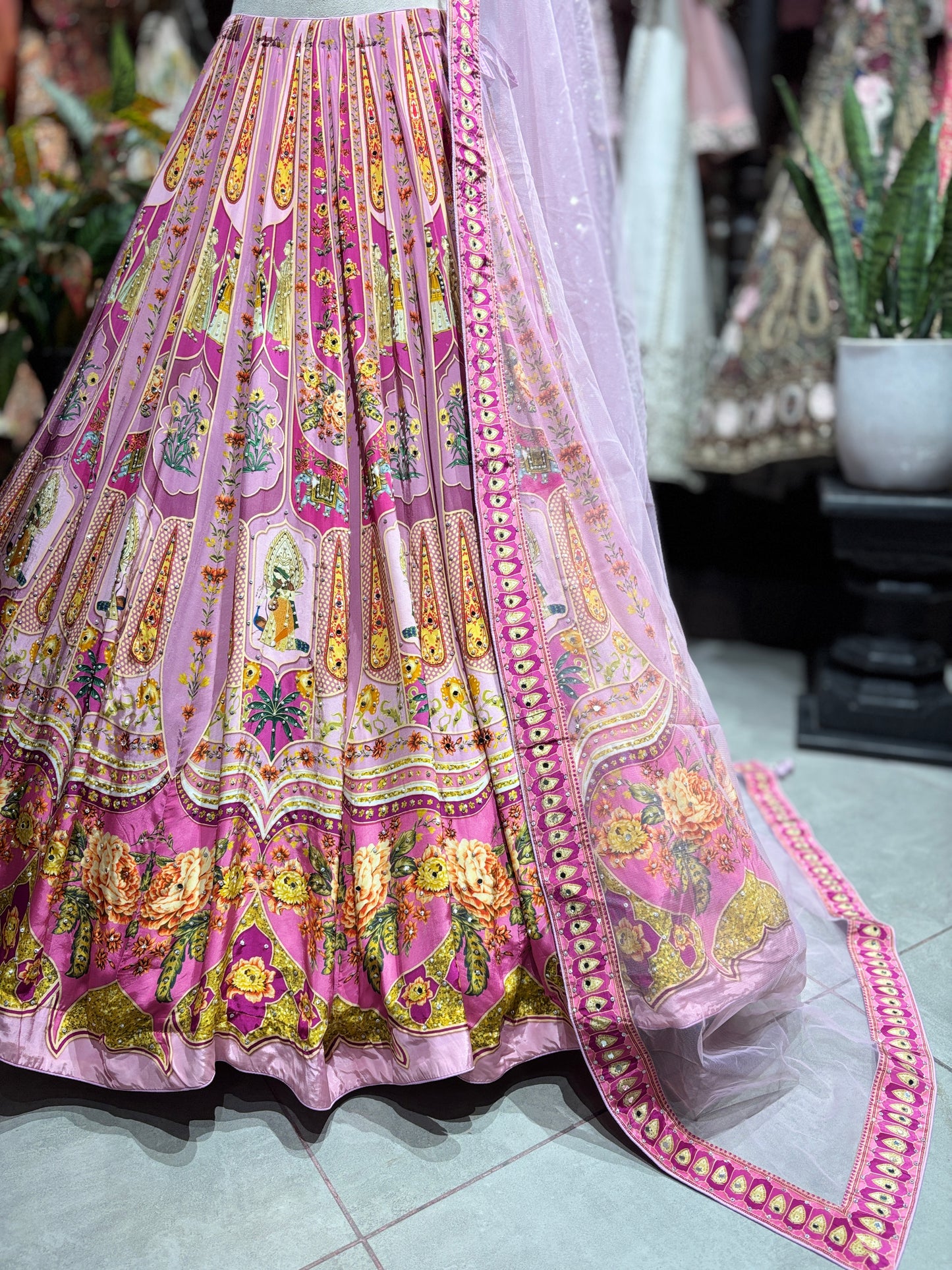 Blush Pink Floral Printed Lehenga Choli with Embellished Dupatta