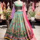 Aqua Green Paisley Designer Lehenga Choli with Hot Pink Dupatta