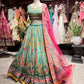 Aqua Green Paisley Designer Lehenga Choli with Hot Pink Dupatta